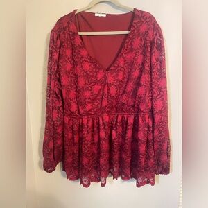 Maurices Burgundy Lace Long Sleeve Blouse
